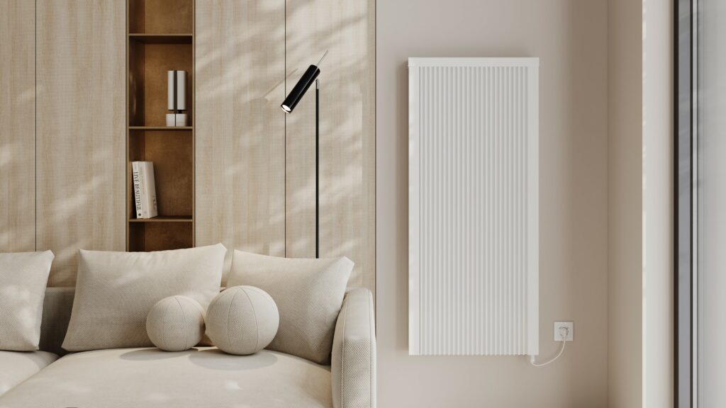Tall/Vertical RadTherm radiator in a cream living room