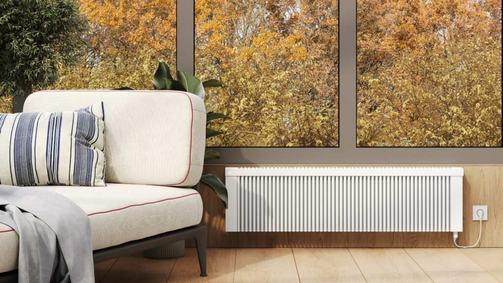 Low height/compact RadTherm electric radiator underneath a window